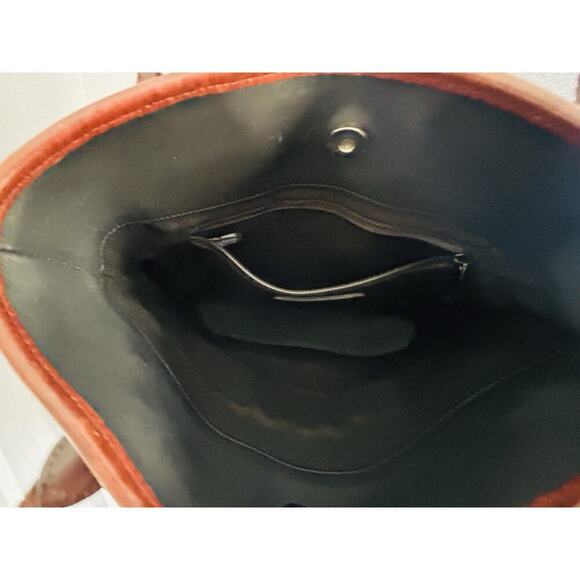 Vintage Brighton Black Leather Caroline Bucket Bag Purse Hearts Brown Croc Tote - Picture 5 of 16